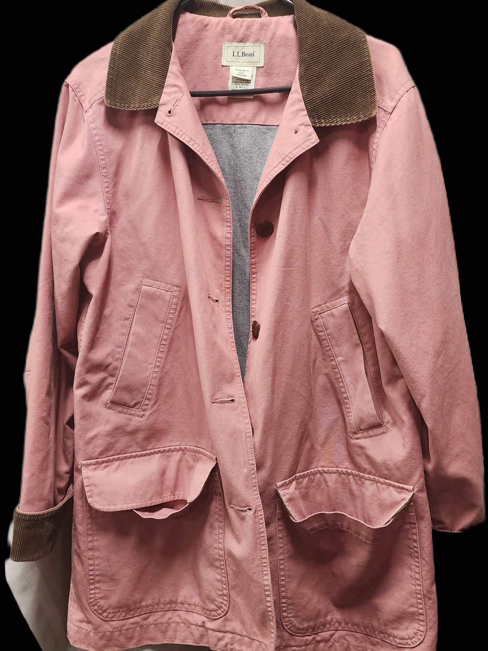L.L. Bean Pink Chore Barn Trench Coat with Brown Corduroy Collar